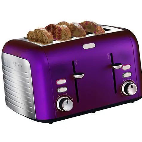 purple 4-slice toaster with fresh toasted bread