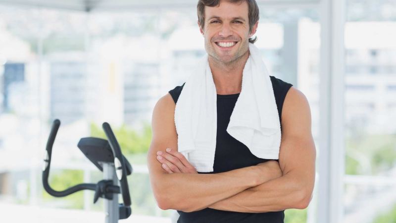 Man smiling post elliptical workout