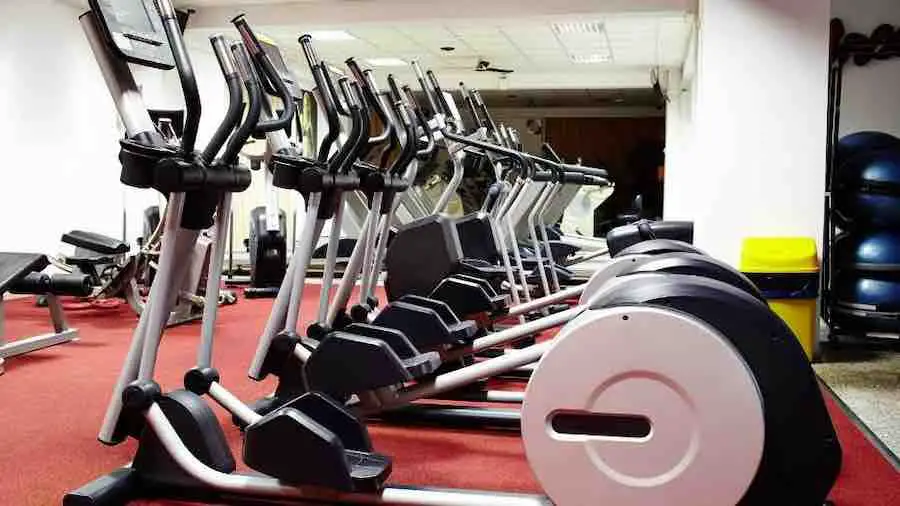 Row of elliptical machines in a gym