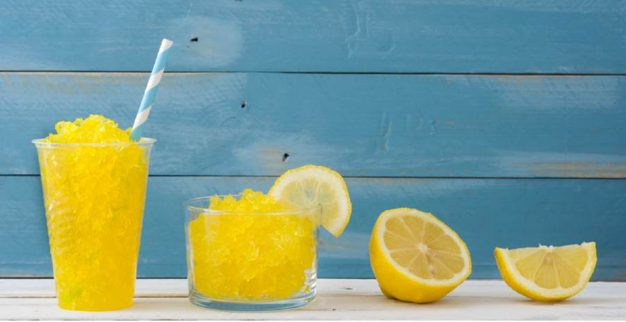 Lemon juice ice and frozen lemon juice on a table 