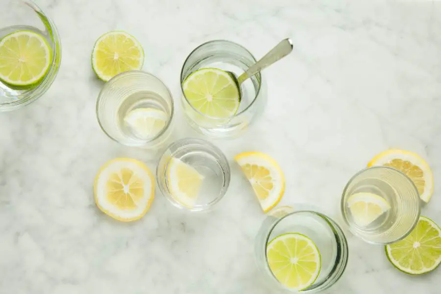 Glasses with fresh lemon juice