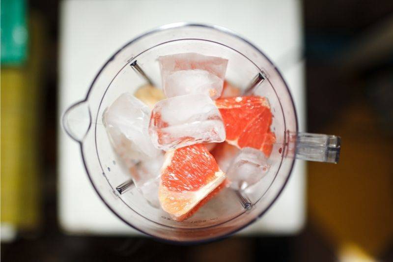 An above view of a blender before a frozen drink is made 