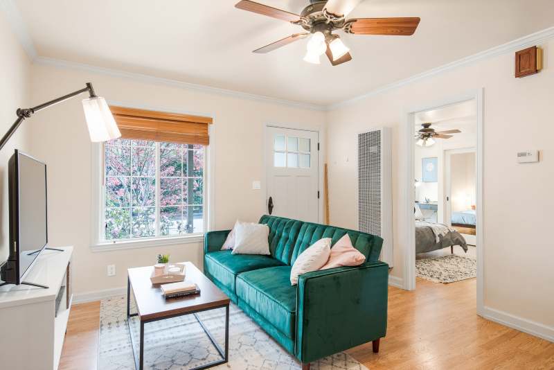 A ceiling fan in a modern room