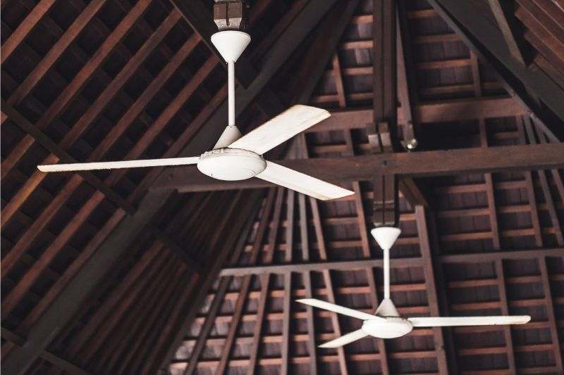 A couple of 3-bladed ceiling fans