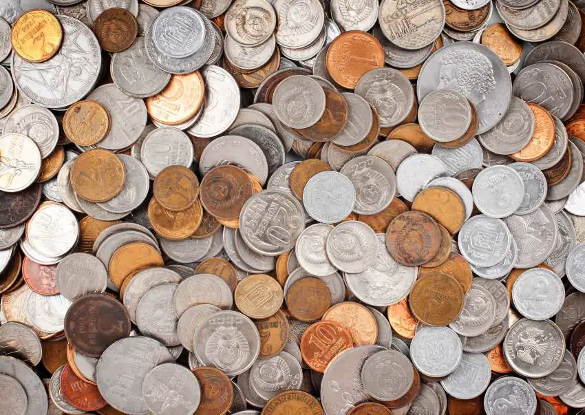 A large pile of coins 