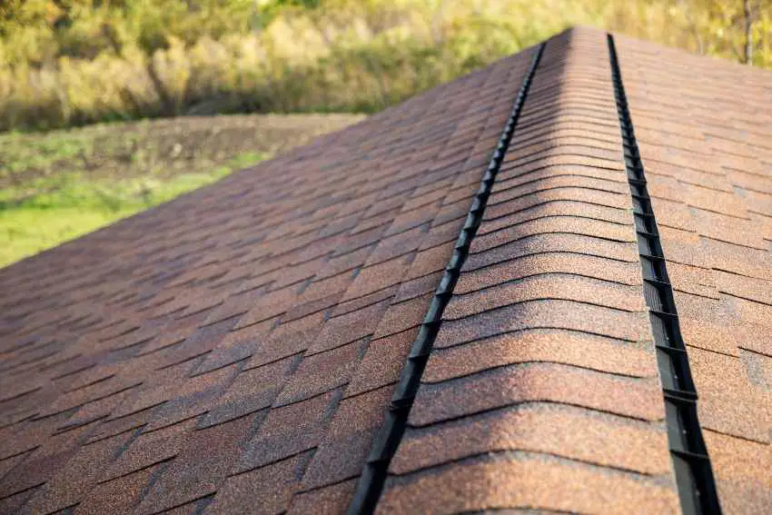 Red roof with a ridge vent