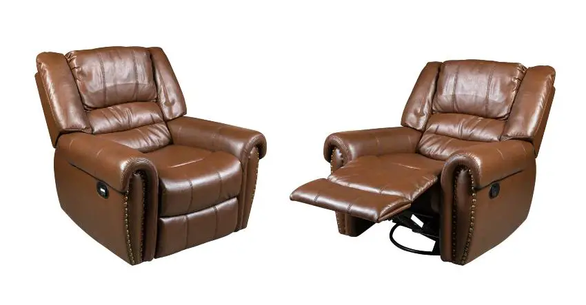 A leather recliner for elderly in 2 positions