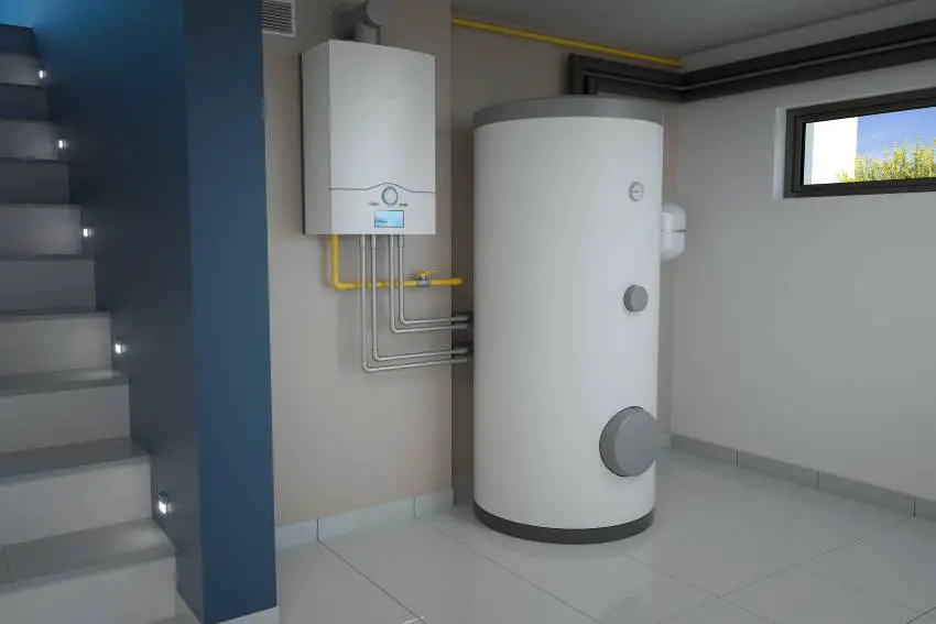 A large-sized water heater installed in teh basement