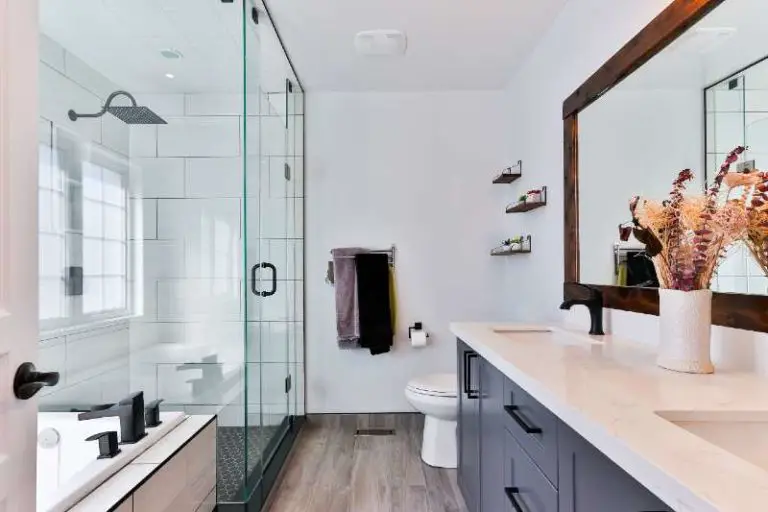 gorgeous bathroom with fan on ceiling